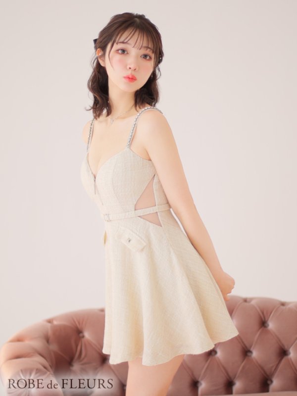 画像2: XSサイズあり【ROBE de FLEURS/ローブドフルール】サイドシアー/ フロントジップ/ ビジュー/ フレア/ ミニドレス/ キャバドレス[OF2]