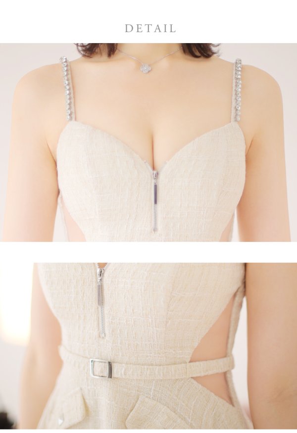 画像13: XSサイズあり【ROBE de FLEURS/ローブドフルール】サイドシアー/ フロントジップ/ ビジュー/ フレア/ ミニドレス/ キャバドレス[OF08]