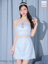 XSサイズあり【ROBE de FLEURS/ローブドフルール】フロントホール/ トリプルリボン/ ホルターネック/ ラメ/ セットアップ/ ミニドレス/ キャバドレス[OF2]