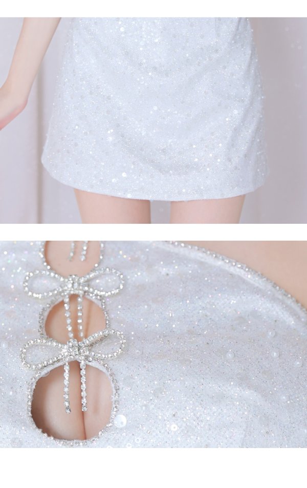 画像14: XSサイズあり【ROBE de FLEURS/ローブドフルール】フロントホール/ トリプルリボン/ ホルターネック/ ラメ/ セットアップ/ ミニドレス/ キャバドレス[OF08]