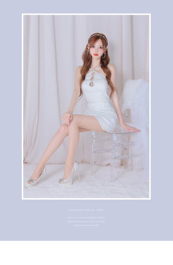 画像11: XSサイズあり【ROBE de FLEURS/ローブドフルール】フロントホール/ トリプルリボン/ ホルターネック/ ラメ/ セットアップ/ ミニドレス/ キャバドレス[OF08]