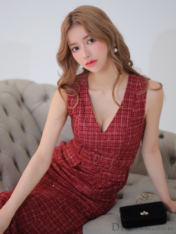 画像11: Lサイズあり【DEA./ディア】マーメイド/ ラメツイード/ ワンカラー/ ウエストベルト/ ワンピース/ ロングドレス/ キャバドレス long[OF08]