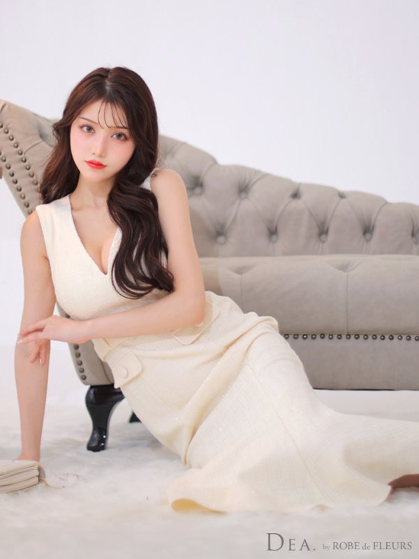 画像3: Lサイズあり【DEA./ディア】マーメイド/ ラメツイード/ ワンカラー/ ウエストベルト/ ワンピース/ ロングドレス/ キャバドレス long[OF08]