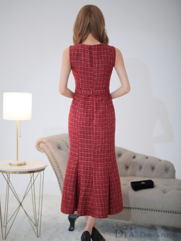 画像10: Lサイズあり【DEA./ディア】マーメイド/ ラメツイード/ ワンカラー/ ウエストベルト/ ワンピース/ ロングドレス/ キャバドレス long[OF08]