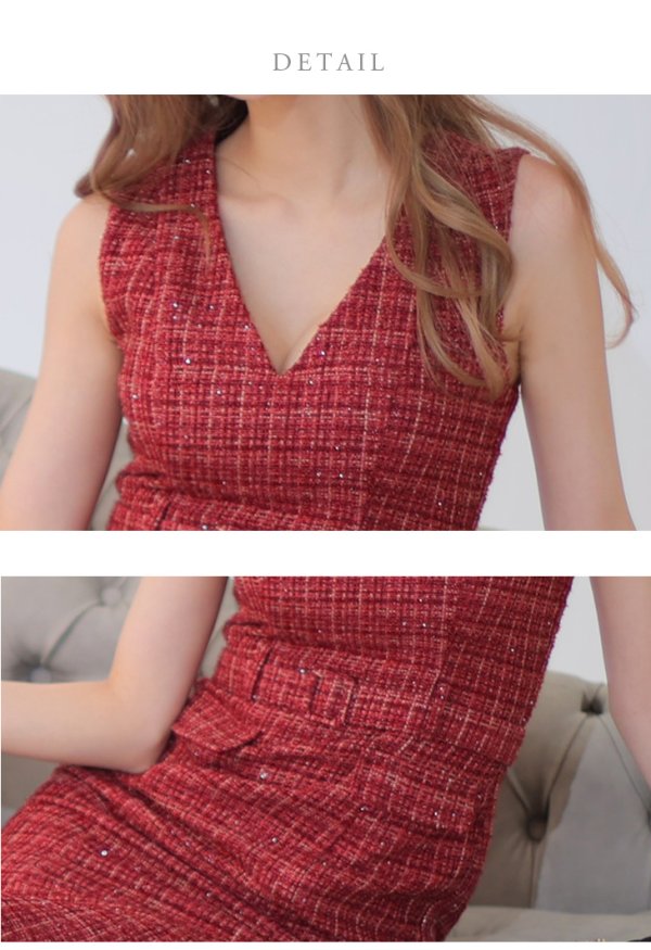 画像13: Lサイズあり【DEA./ディア】マーメイド/ ラメツイード/ ワンカラー/ ウエストベルト/ ワンピース/ ロングドレス/ キャバドレス long[OF08]