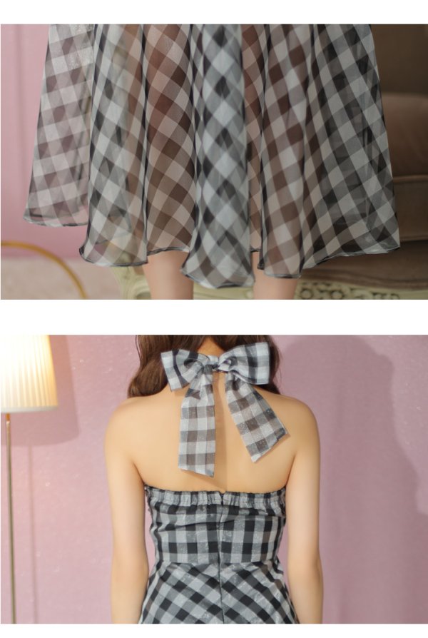 画像9: 【ROBE de FLEURS/ローブドフルール】オーガンジー/ チェック/ ノースリーブ/ Aライン/ フレア/ セットアップ/ ミディアムドレス/ キャバドレス[OF08]