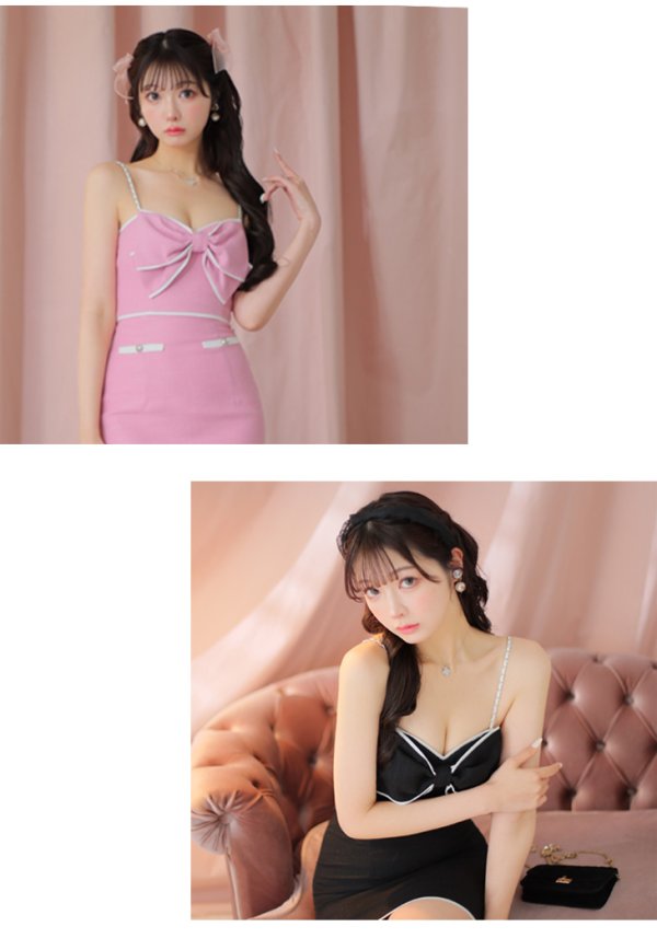 画像29: XSサイズあり【ROBE de FLEURS/ローブドフルール】ビッグリボン/ バイカラー/ キャミソール/ タイト/ セットアップ/ ミニドレス/ キャバドレス[OF08]