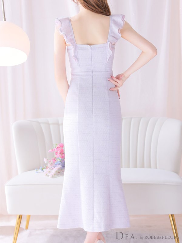 画像26: Lサイズあり【DEA./ディア】肩フリル/ ダブルボタン/ スリット/ ミモレ丈/ ミディアムドレス/ キャバドレス【OF08】