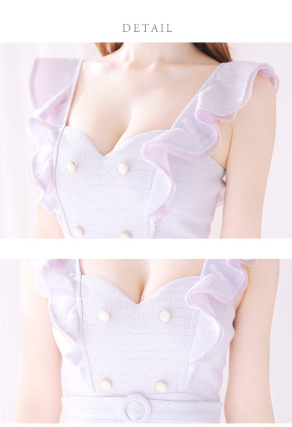 画像27: Lサイズあり【DEA./ディア】肩フリル/ ダブルボタン/ スリット/ ミモレ丈/ ミディアムドレス/ キャバドレス【OF08】