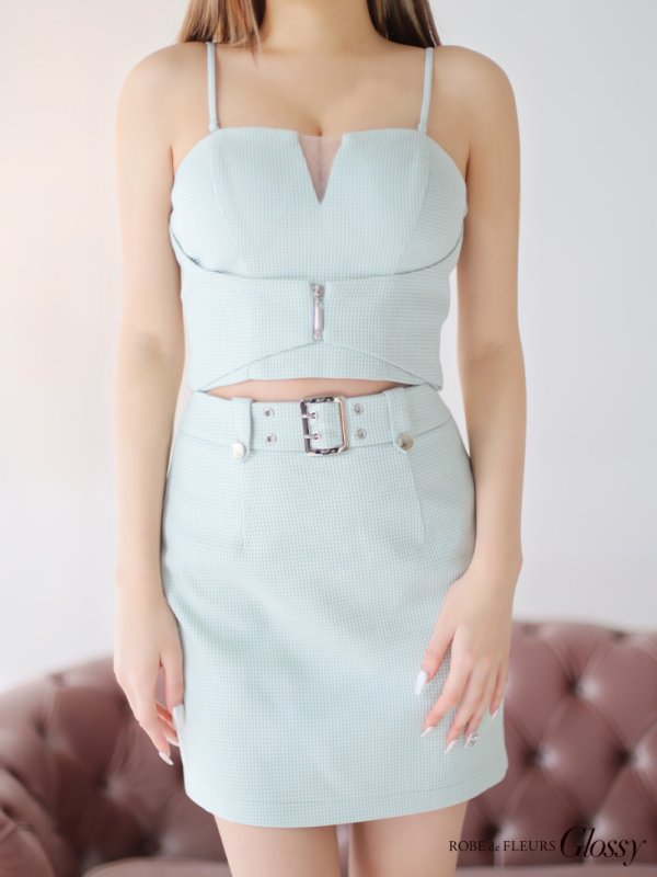 画像20: XSサイズあり【Glossy/グロッシー】ジッパー/ シンプル/ ワンカラー/ バックルベルト/ セットアップ/ キャミソール/ タイト/ ミニドレス/ キャバドレス[OF08]