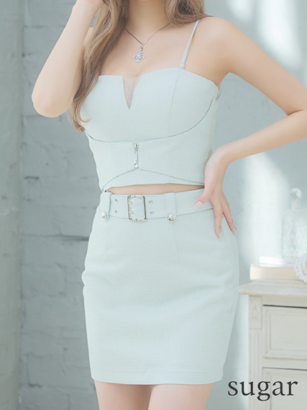 画像14: XSサイズあり【Glossy/グロッシー】ジッパー/ シンプル/ ワンカラー/ バックルベルト/ セットアップ/ キャミソール/ タイト/ ミニドレス/ キャバドレス[OF08]