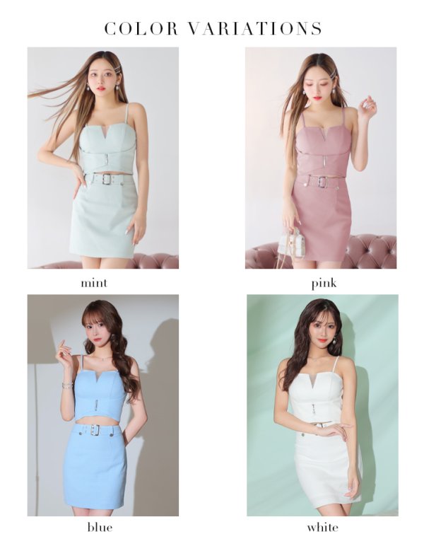 画像35: XSサイズあり【Glossy/グロッシー】ジッパー/ シンプル/ ワンカラー/ バックルベルト/ セットアップ/ キャミソール/ タイト/ ミニドレス/ キャバドレス[OF08]