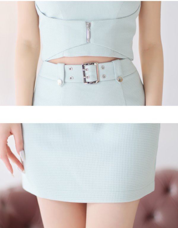 画像24: XSサイズあり【Glossy/グロッシー】ジッパー/ シンプル/ ワンカラー/ バックルベルト/ セットアップ/ キャミソール/ タイト/ ミニドレス/ キャバドレス[OF08]