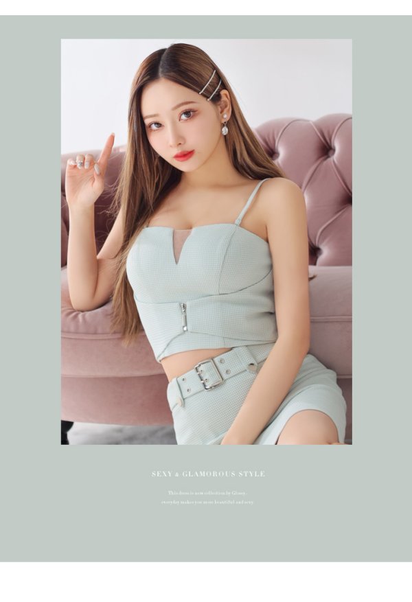 画像21: XSサイズあり【Glossy/グロッシー】ジッパー/ シンプル/ ワンカラー/ バックルベルト/ セットアップ/ キャミソール/ タイト/ ミニドレス/ キャバドレス[OF08]