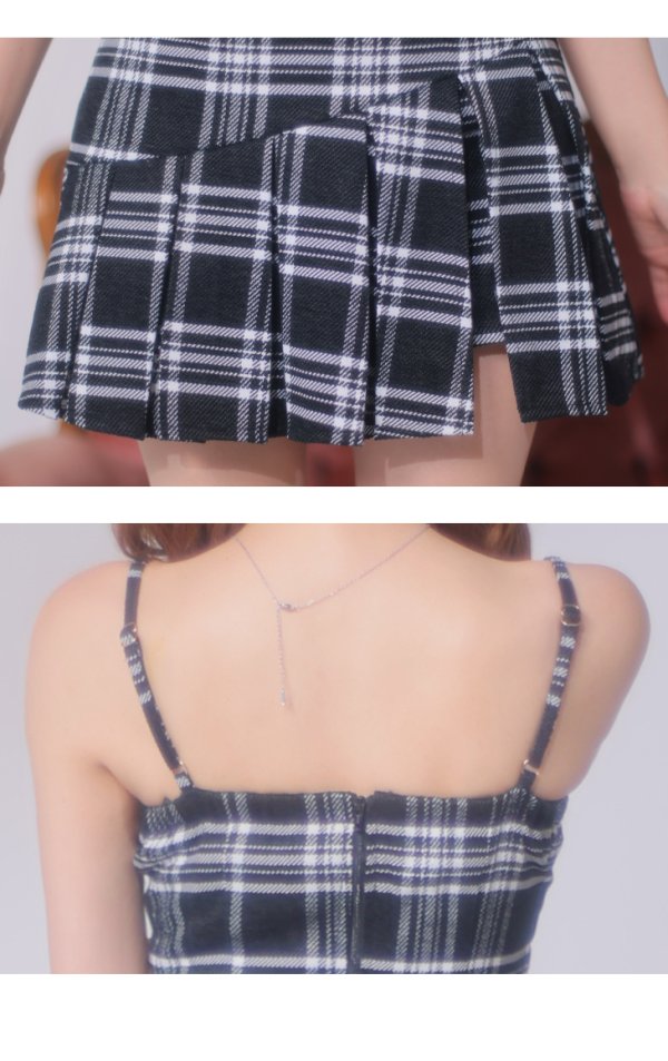 画像12: XSサイズあり【ROBE de FLEURS/ローブドフルール】セットアップ/ ツイード/ チェック/ キャミソール/ フロントジップ/ フレア/ ミニドレス/ キャバドレス[OF08]