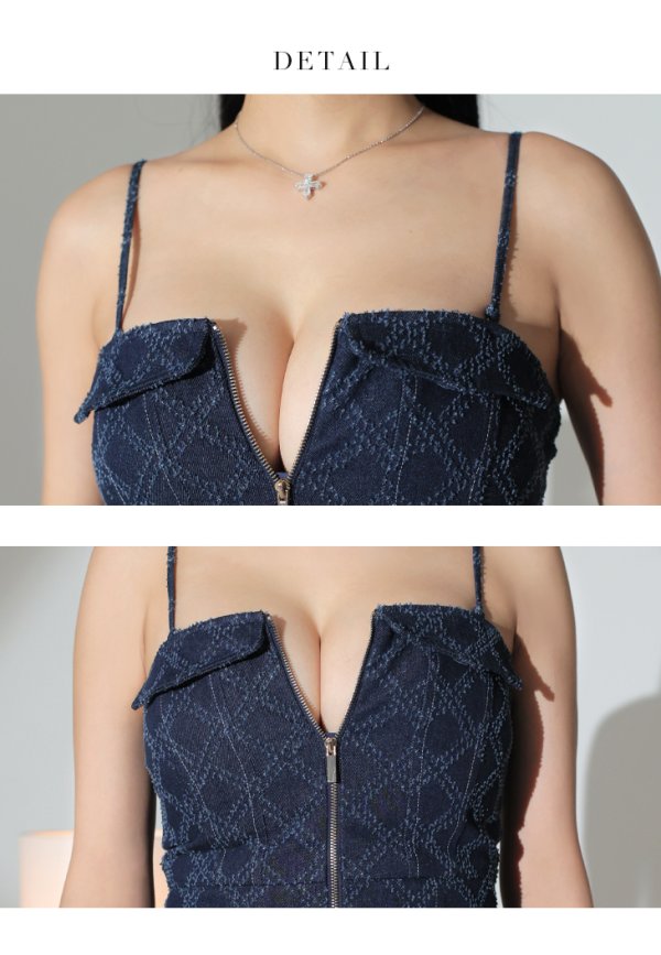 画像25: XSサイズあり【Glossy/グロッシー】センタージップ/ デニム/ セットアップ/ キャミソール/ タイト/ ミニドレス/ キャバドレス[OF08]