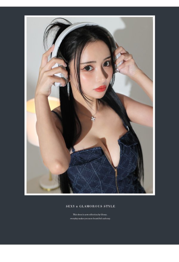 画像11: XSサイズあり【Glossy/グロッシー】センタージップ/ デニム/ セットアップ/ キャミソール/ タイト/ ミニドレス/ キャバドレス[OF08]