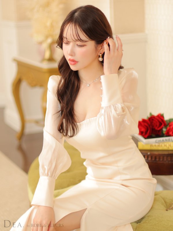 画像5: Lサイズあり【DEA./ディア】マーメイド/ オーガンジースリーブ/ スクエアネック/ サマー/ サテン/ ワンピース/ ロングドレス/ キャバドレス long[OF08]