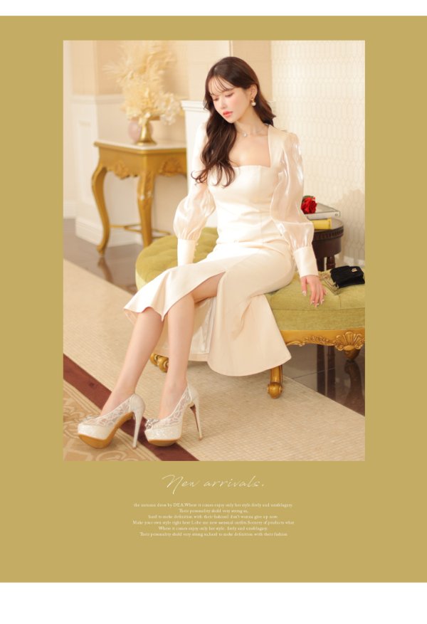 画像9: Lサイズあり【DEA./ディア】マーメイド/ オーガンジースリーブ/ スクエアネック/ サマー/ サテン/ ワンピース/ ロングドレス/ キャバドレス long[OF08]