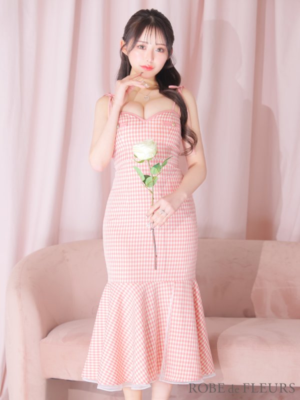 画像13: 【ROBE de FLEURS/ローブドフルール】ショルダーリボン/ ギンガムチェック/ マーメイド/ ミディアムドレス/ キャバドレス[OF08]