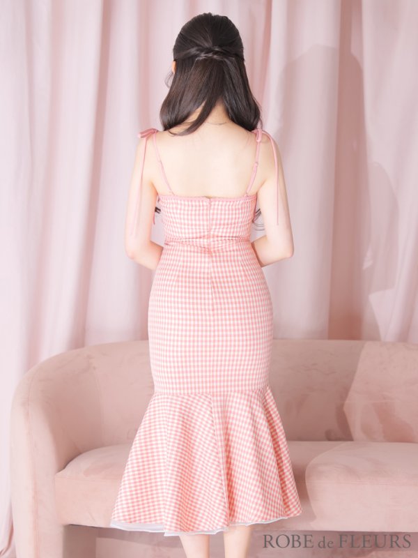 画像14: 【ROBE de FLEURS/ローブドフルール】ショルダーリボン/ ギンガムチェック/ マーメイド/ ミディアムドレス/ キャバドレス[OF08]