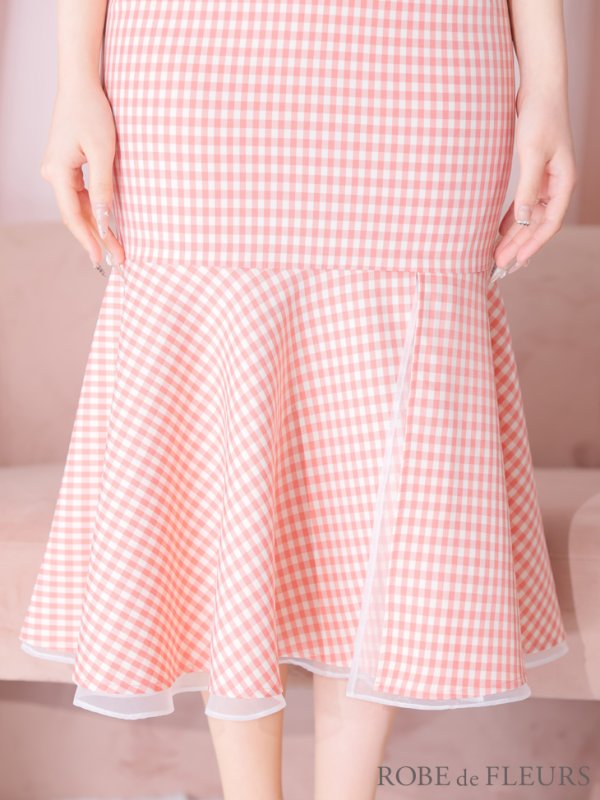 画像16: 【ROBE de FLEURS/ローブドフルール】ショルダーリボン/ ギンガムチェック/ マーメイド/ ミディアムドレス/ キャバドレス[OF08]