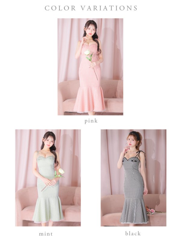 画像15: 【ROBE de FLEURS/ローブドフルール】ショルダーリボン/ ギンガムチェック/ マーメイド/ ミディアムドレス/ キャバドレス[OF08]