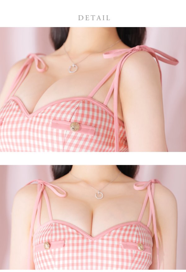 画像19: 【ROBE de FLEURS/ローブドフルール】ショルダーリボン/ ギンガムチェック/ マーメイド/ ミディアムドレス/ キャバドレス[OF08]