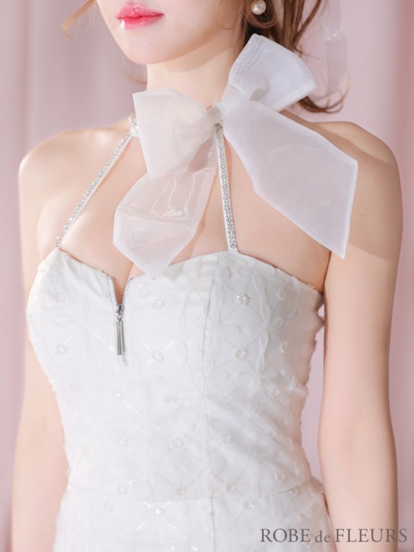 画像5: XSサイズあり【ROBE de FLEURS/ローブドフルール】オーガンジー/ リボンチョーカー/ アイドル/ セットアップ/ ミニドレス/ キャバドレス[OF08]