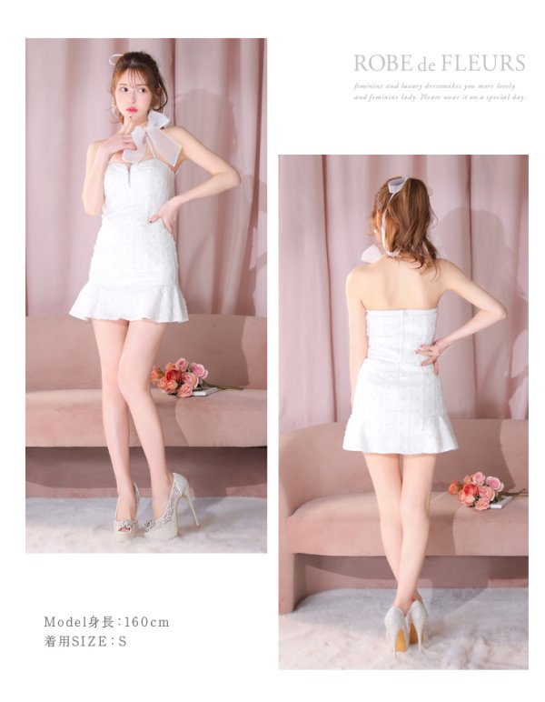 画像8: XSサイズあり【ROBE de FLEURS/ローブドフルール】オーガンジー/ リボンチョーカー/ アイドル/ セットアップ/ ミニドレス/ キャバドレス[OF08]