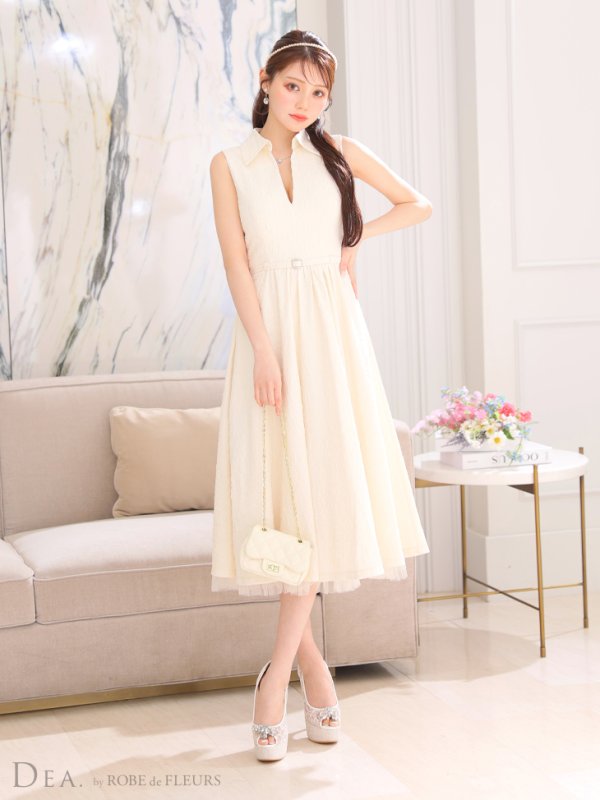画像14: Lサイズあり【DEA./ディア】襟付き/ ノースリーブ/ ボリュームフレア/ ミディアムドレス/ キャバドレス【OF08】