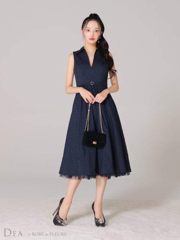 画像45: Lサイズあり【DEA./ディア】襟付き/ ノースリーブ/ ボリュームフレア/ ミディアムドレス/ キャバドレス【OF08】