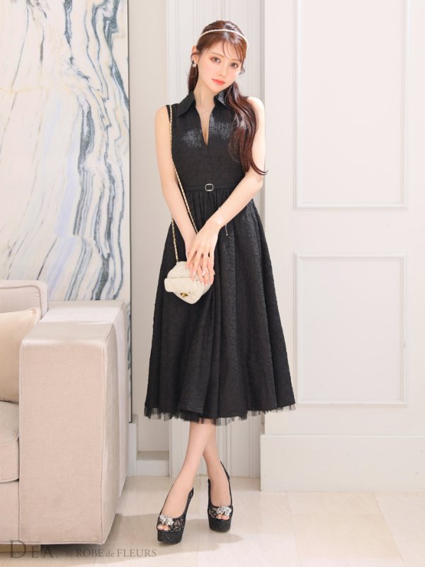 画像27: Lサイズあり【DEA./ディア】襟付き/ ノースリーブ/ ボリュームフレア/ ミディアムドレス/ キャバドレス【OF08】