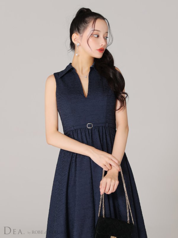 画像46: Lサイズあり【DEA./ディア】襟付き/ ノースリーブ/ ボリュームフレア/ ミディアムドレス/ キャバドレス【OF08】