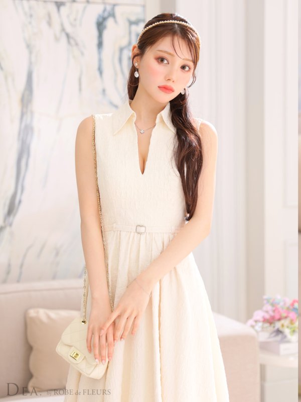 画像15: Lサイズあり【DEA./ディア】襟付き/ ノースリーブ/ ボリュームフレア/ ミディアムドレス/ キャバドレス【OF08】