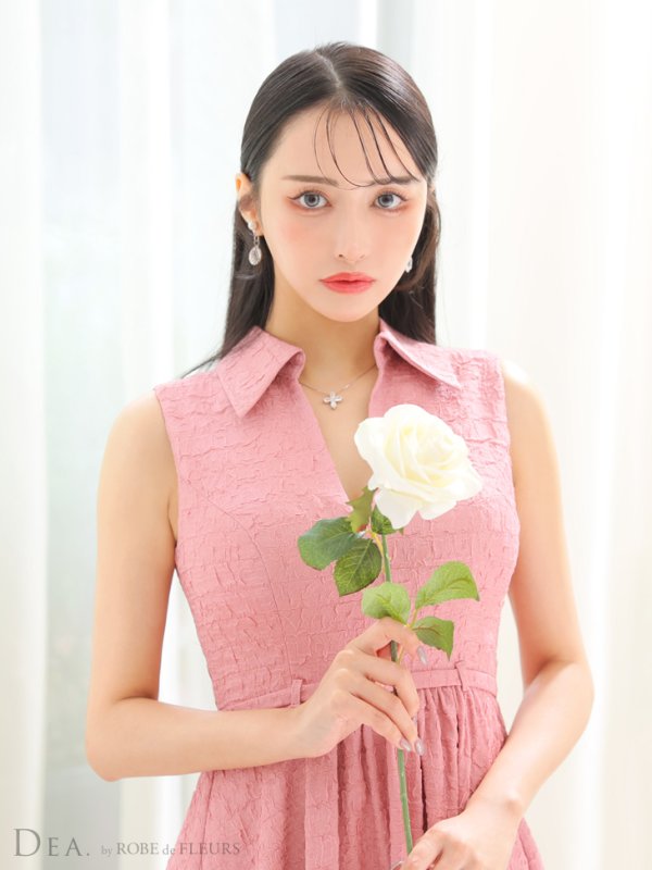 画像32: Lサイズあり【DEA./ディア】襟付き/ ノースリーブ/ ボリュームフレア/ ミディアムドレス/ キャバドレス【OF08】