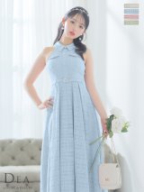 Lサイズあり【DEA.by ROBE de FLEURS/ディアバイローブドフルール】襟付き/ ホルターネック/ チェックレース/ フレア/ ミディアムドレス/ キャバドレス[OF2]
