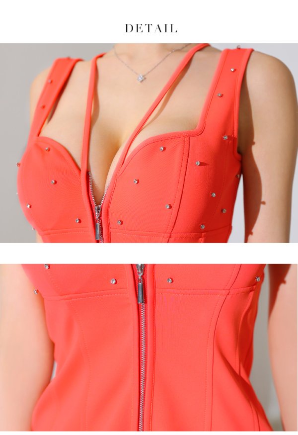 画像21: XSサイズあり【Glossy/グロッシー】フロントジップ/ バストビジュー/ シャープリー/ ワンカラー/ ノースリーブ/ タイト/ ミニドレス/ キャバドレス[OF08]