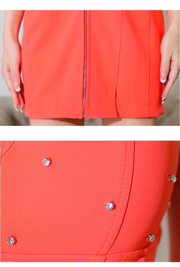 画像22: XSサイズあり【Glossy/グロッシー】フロントジップ/ バストビジュー/ シャープリー/ ワンカラー/ ノースリーブ/ タイト/ ミニドレス/ キャバドレス[OF08]