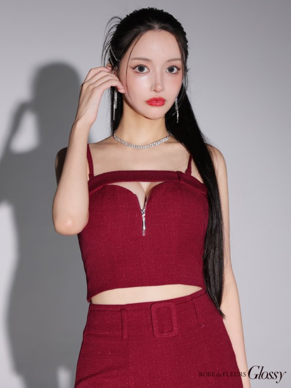 画像7: XSサイズあり【Glossy/グロッシー】バストカット/ ジッパーデザイン/ ワンカラー/ ラメ/ セットアップ/ タイト/ ミニドレス/ キャバドレス[OF08]