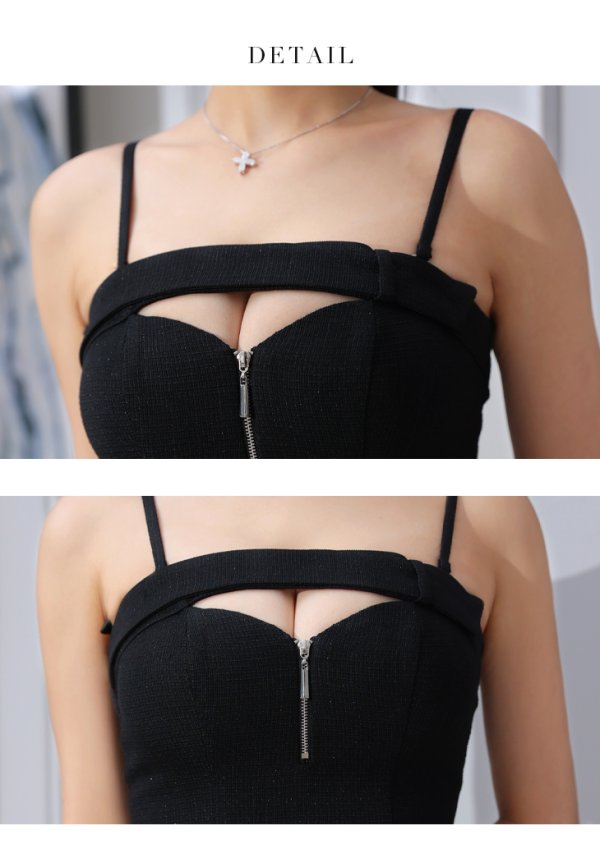 画像27: XSサイズあり【Glossy/グロッシー】バストカット/ ジッパーデザイン/ ワンカラー/ ラメ/ セットアップ/ タイト/ ミニドレス/ キャバドレス[OF08]