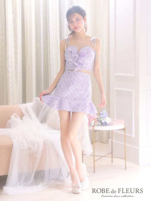 画像8: XSサイズあり【ROBE de FLEURS/ローブドフルール】フラワーチュール/ バストフリル/ セットアップ/ フレア/ ミニドレス/ キャバドレス[OF08]