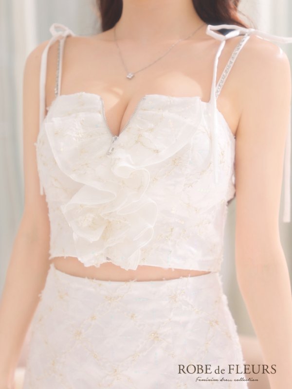 画像12: XSサイズあり【ROBE de FLEURS/ローブドフルール】フラワーチュール/ バストフリル/ セットアップ/ フレア/ ミニドレス/ キャバドレス[OF08]