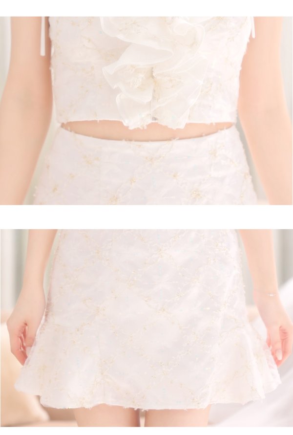 画像14: XSサイズあり【ROBE de FLEURS/ローブドフルール】フラワーチュール/ バストフリル/ セットアップ/ フレア/ ミニドレス/ キャバドレス[OF08]