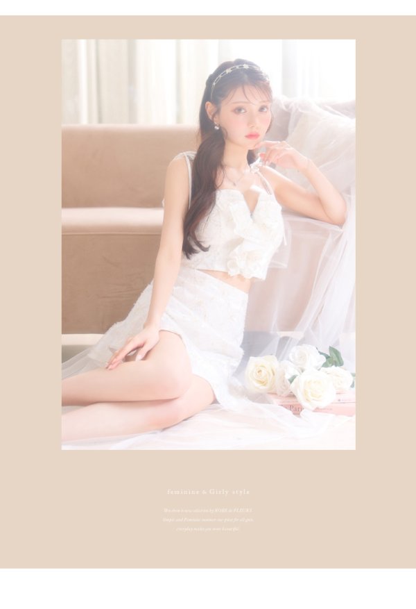 画像10: XSサイズあり【ROBE de FLEURS/ローブドフルール】フラワーチュール/ バストフリル/ セットアップ/ フレア/ ミニドレス/ キャバドレス[OF08]