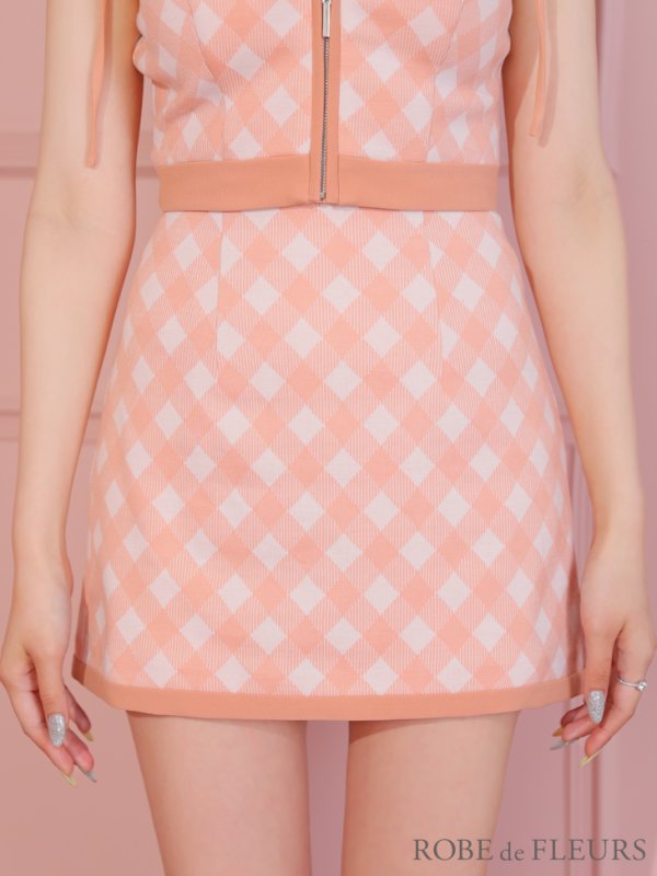 画像4: XSサイズあり【ROBE de FLEURS/ローブドフルール】バストジッパー/ ショルダーリボン/ チェック/ セットアップ/ ストレッチ/ ミニドレス/ キャバドレス[OF08]