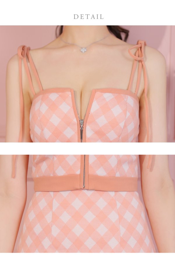 画像8: XSサイズあり【ROBE de FLEURS/ローブドフルール】バストジッパー/ ショルダーリボン/ チェック/ セットアップ/ ストレッチ/ ミニドレス/ キャバドレス[OF08]