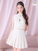 XSサイズあり【ROBE de FLEURS/ローブドフルール】ラメツイード/ ビジュー/ ボタン/ セットアップ/ ノースリーブ/ フレア/ ミニドレス/ キャバドレス[OF2]