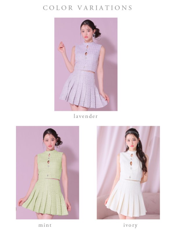 画像15: XSサイズあり【ROBE de FLEURS/ローブドフルール】ラメツイード/ ビジュー/ ボタン/ セットアップ/ ノースリーブ/ フレア/ ミニドレス/ キャバドレス[OF08]