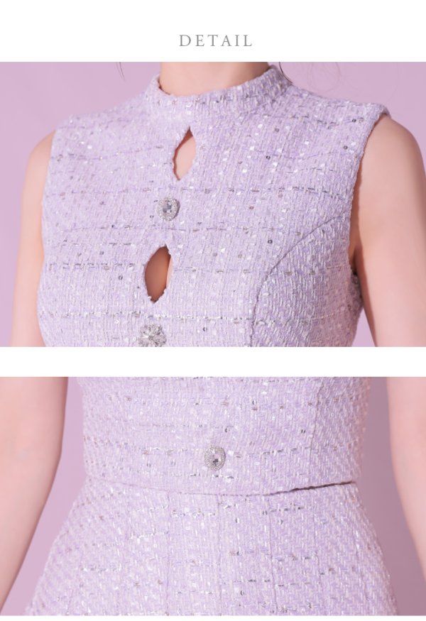 画像13: XSサイズあり【ROBE de FLEURS/ローブドフルール】ラメツイード/ ビジュー/ ボタン/ セットアップ/ ノースリーブ/ フレア/ ミニドレス/ キャバドレス[OF08]